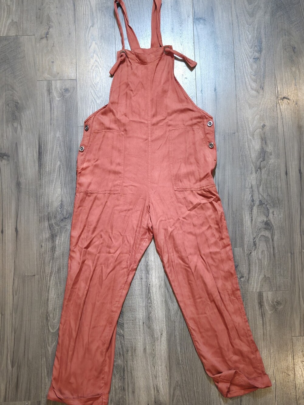 Women’s Rust Linen-Blend Overalls Jumpsuit